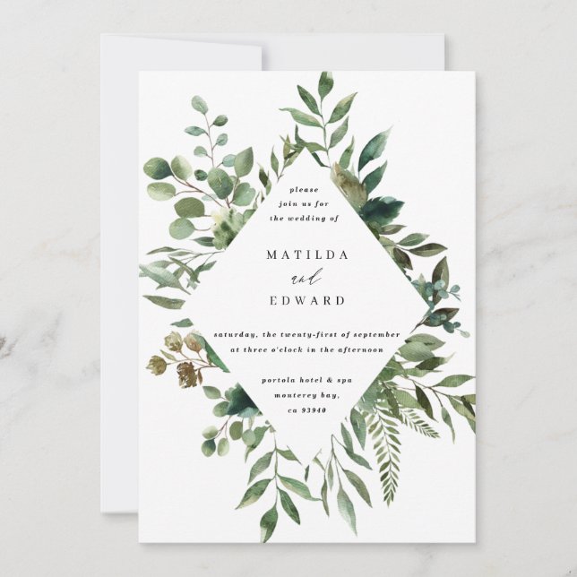 Faire-part de mariage botanique feuille de feuilla (Devant)