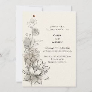 Faire-part de mariage botanique Lotus aquarelle