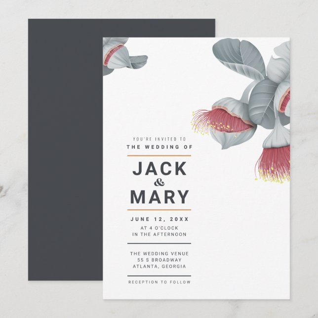 Faire-part de mariage botanique minimaliste (Devant / Derrière)