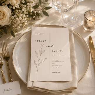 Faire-part de mariage botanique minimaliste en lig