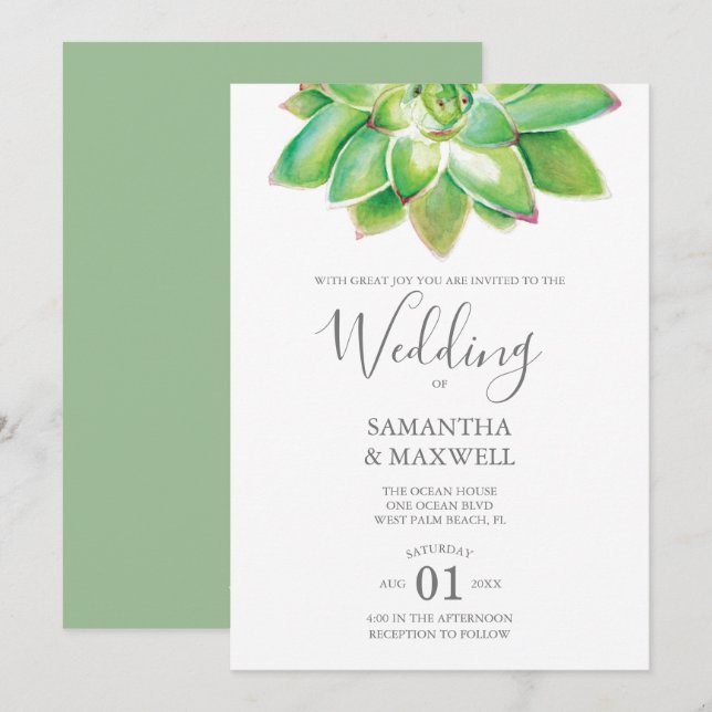 Faire-part de mariage botanique moderne Succulent (Devant / Derrière)