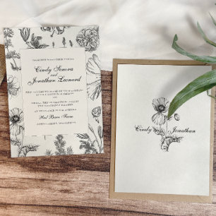 Faire-part de mariage botanique monochrome vintage