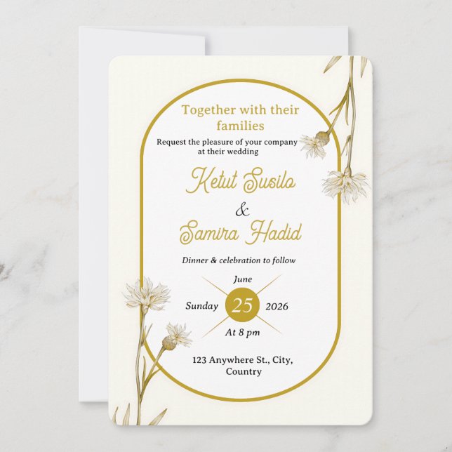 Faire-part de mariage botanique or minimaliste  (Devant)
