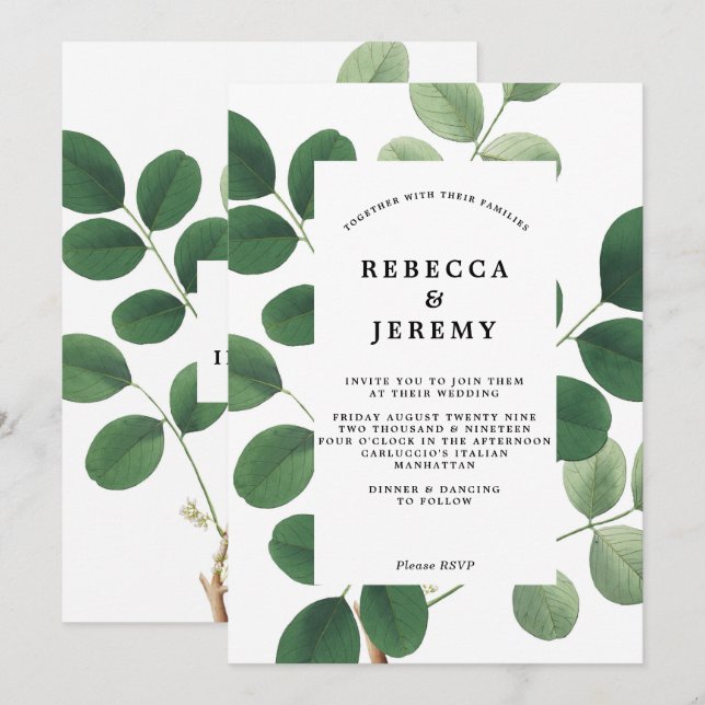 faire-part de mariage botanique vintage (Devant / Derrière)