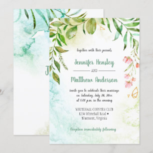 Faire-part de mariage Botaniques Pink Green Gold