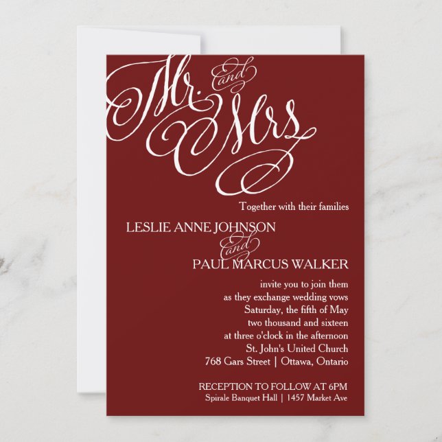 Faire-part de mariage Bourgogne de M. et de Mme (Devant)