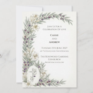 Faire-part de mariage Branche d'olivier Lily blanc