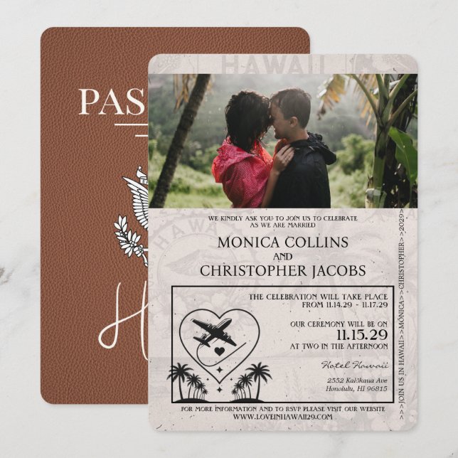 Faire-part de mariage Brown Hawaii Passport (Devant / Derrière)