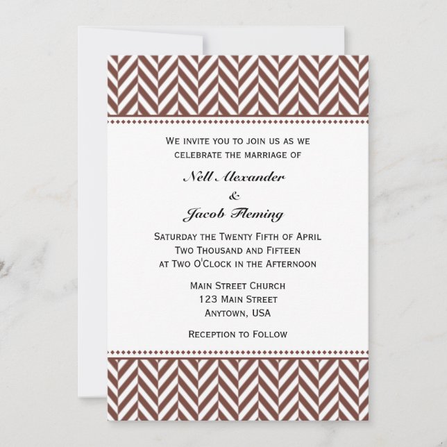 Faire-part de mariage Brown White Herringbone (Devant)