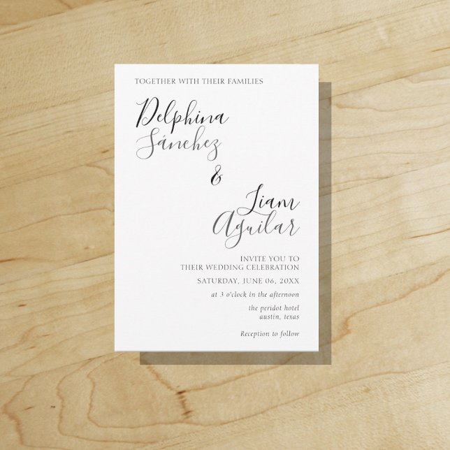 Faire-part de mariage budgétaire moderne en noir e ("Everyday is abundantly beautiful." 
Sincerely Best Wishes from Lucky Design World)