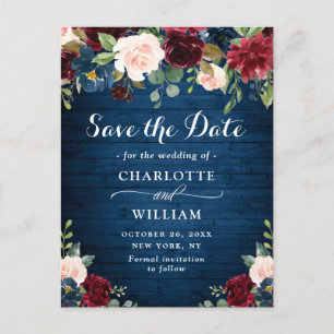 Faire-part de mariage Burgundy Navy Blue Blush