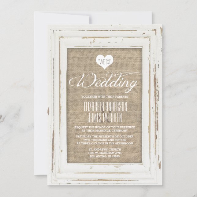 Faire-part de mariage Burlap de cadre rustique bla (Devant)
