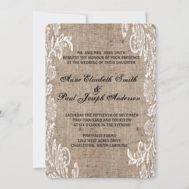 faire-part de mariage burlap dentelle (Devant)