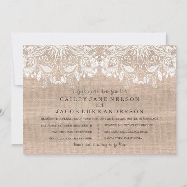 Faire-part de mariage Burlap & Lace (Devant)