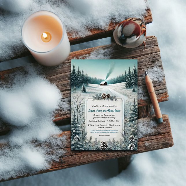 Faire-part de mariage Cabine d'hiver rustique (Créateur téléchargé)