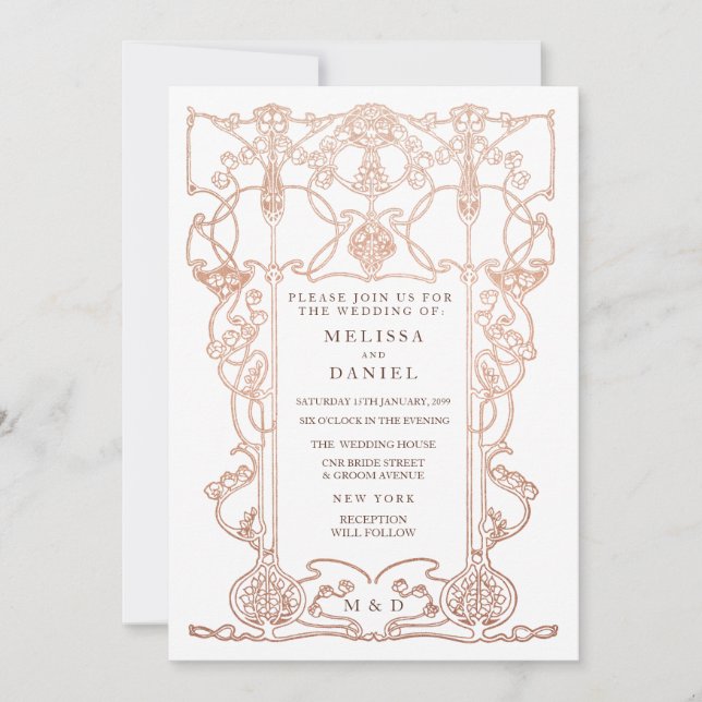 Faire-part de mariage cadre Art nouveau en bronze (Devant)