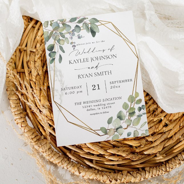 Faire-Part de Mariage Cadre Doré et Eucalyptus Rus (Créateur téléchargé)