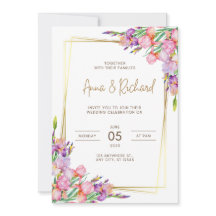 faire-part de mariage Cadre doré fleurs rose
