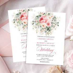 Faire-part de mariage cadre doré Pivoine Rouge Rus