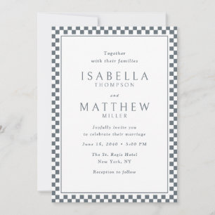 Faire-part de mariage Cadre en damier Graphite