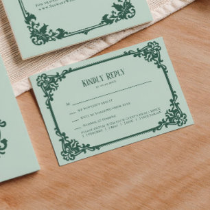 Faire-part de mariage cadre orné vintage Sage,