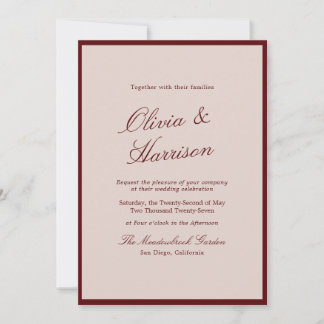 Faire-part de mariage calligraphié vin profond et