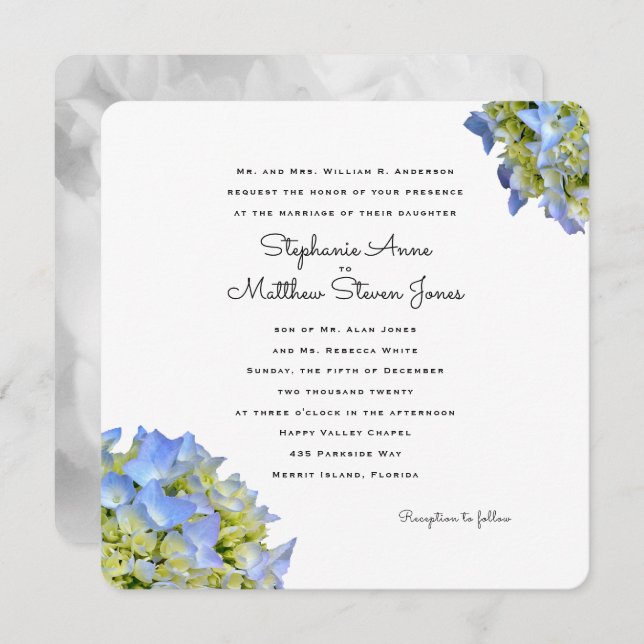 Faire-part de mariage Carré bleu clair (Devant / Derrière)