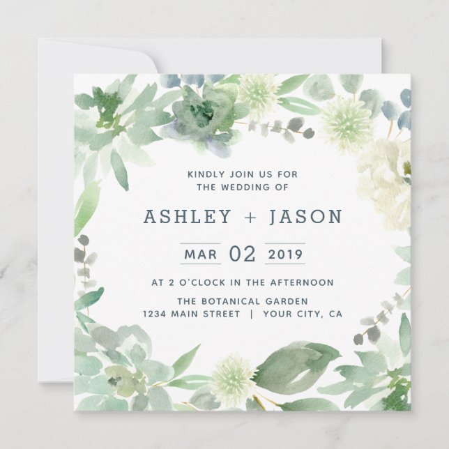 Faire-part de mariage Carré des succulents floraux (Devant)