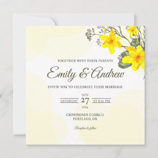 Faire-part de mariage carré floral aquarelle Lily