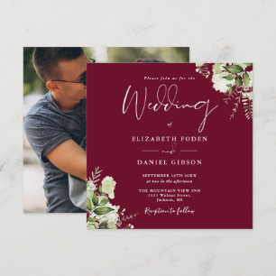 Faire-part de mariage carré floral verdure de Bour