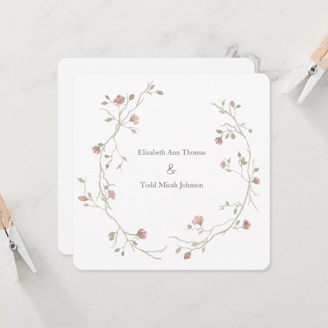 Faire-part de mariage Carré Sage & Blush Watercolo (Devant/Arrière en situation)