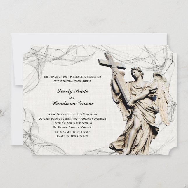 Faire-part de mariage catholique Angel Cross (Devant)