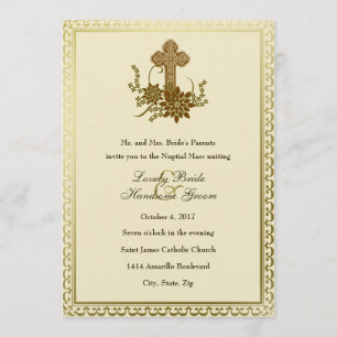 Faire-part de mariage catholique croisé floral