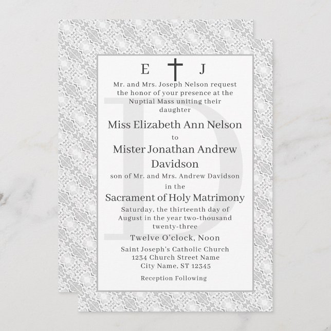 Faire-part de mariage catholique de dentelle blanc (Créateur téléchargé)