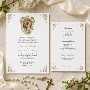 Faire-part de mariage catholique floral or