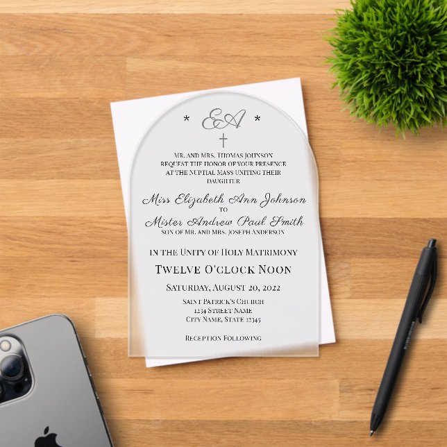 Faire-part de mariage catholique monogramme (Insitu (Carte d'invitation))