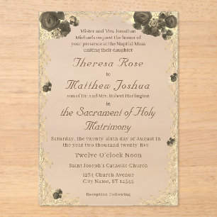 Faire-part de mariage catholique Rose