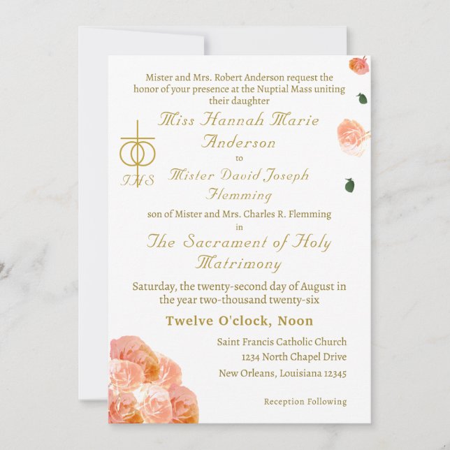 Faire-part de mariage catholique Rose en terre cui (Devant)