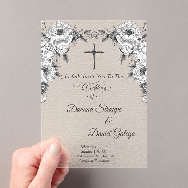 Faire-part de mariage catholique vintage en acryli (In situ (ordinateur de poche))