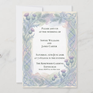 Faire-part de mariage celtique Blue Tartan Thistle