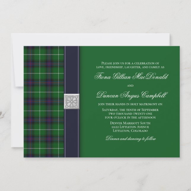 Faire-part de mariage celtique Tartan personnalisa (Devant)