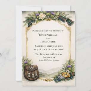 Faire-part de mariage celtique tartan sporran char