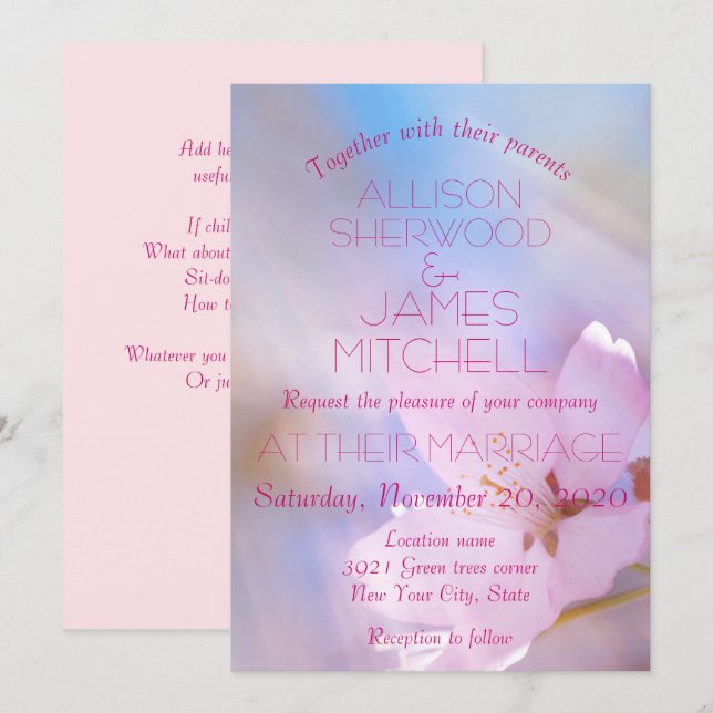 Faire-part de mariage cerisier fleur personnalisab (Devant / Derrière)