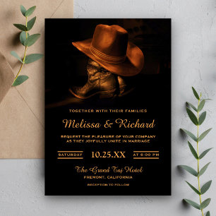 Faire-part de mariage chapeau et bottes de cowboy