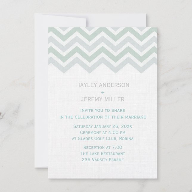Faire-part de mariage Chevron bleu et vert (Devant)