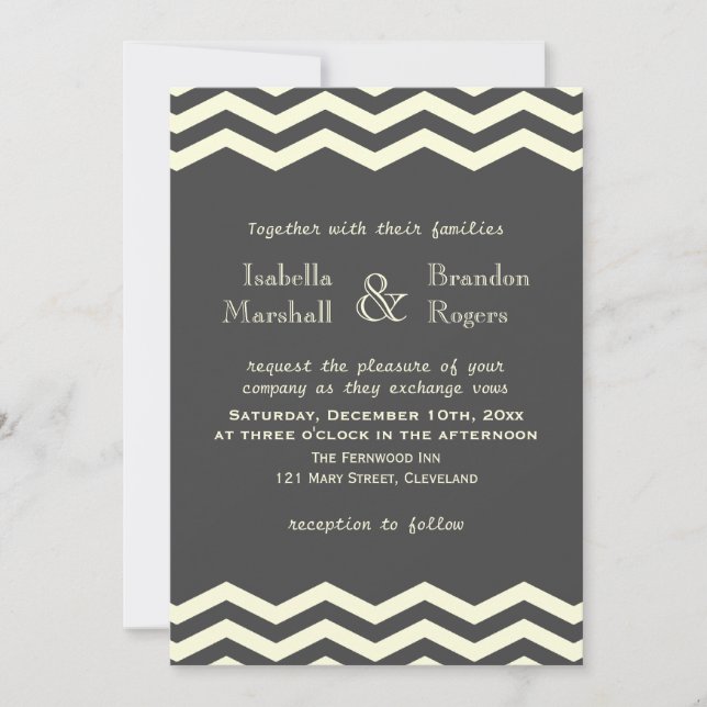 Faire-part de mariage Chevron jaune et gris (Devant)