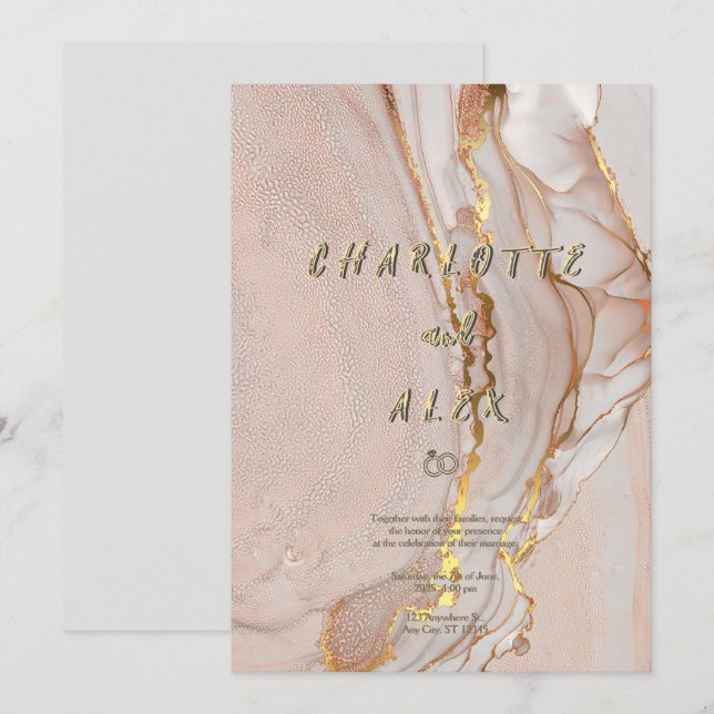 Faire-part de mariage chic à l'encre d'alcool (Devant / Derrière)