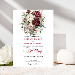 Faire-part de mariage chic bordeaux eucalyptus bla