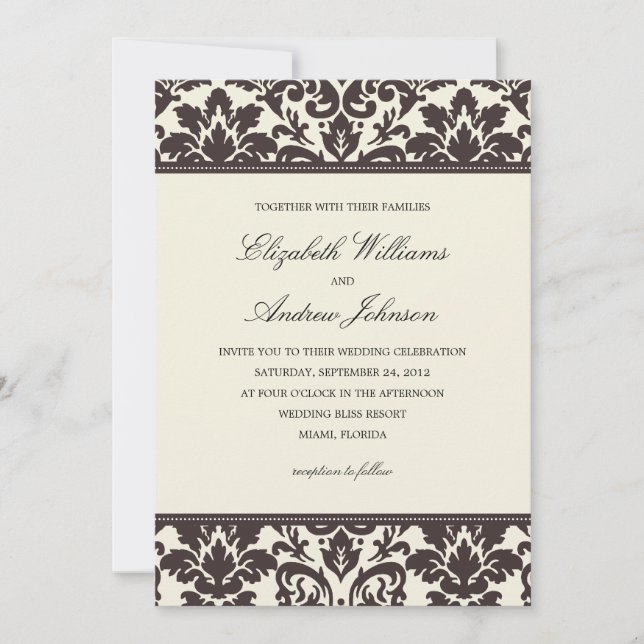 FAIRE-PART DE MARIAGE CHIC DE LA DAMASSÉ %PIPE% (Devant)