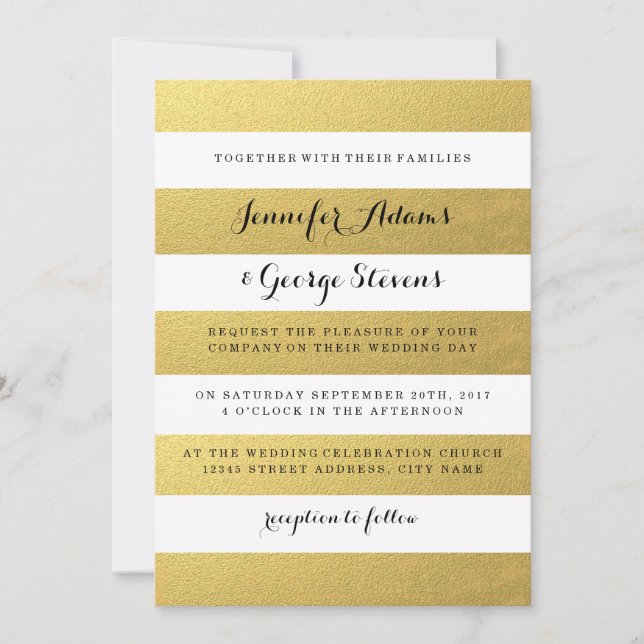 FAIRE-PART DE MARIAGE CHIC GOLD STRIES (Devant)